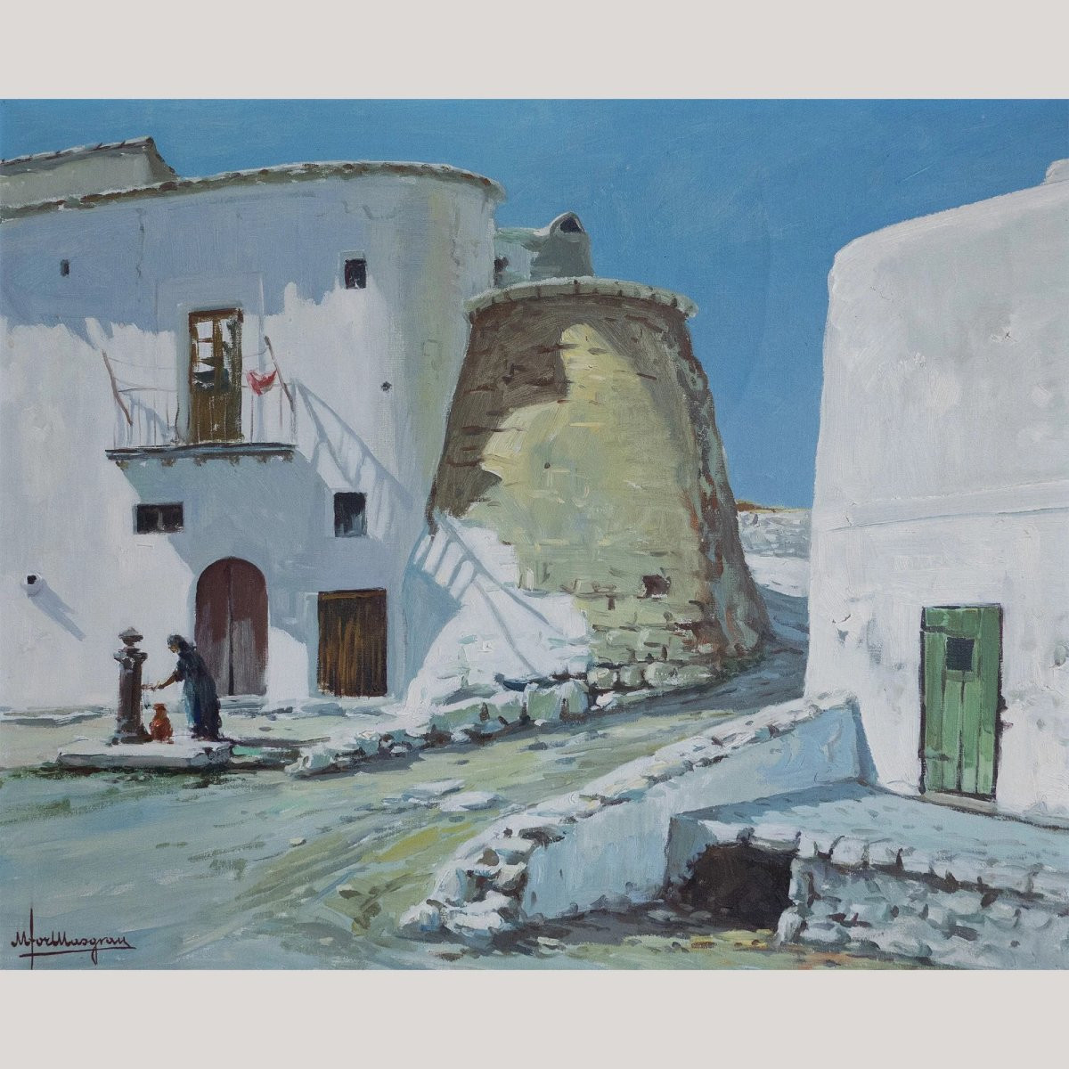 Scènes De Village d'Ibiza – Paire De Peintures à l'Huile Originales De Miquel Tort Masgrau-photo-2