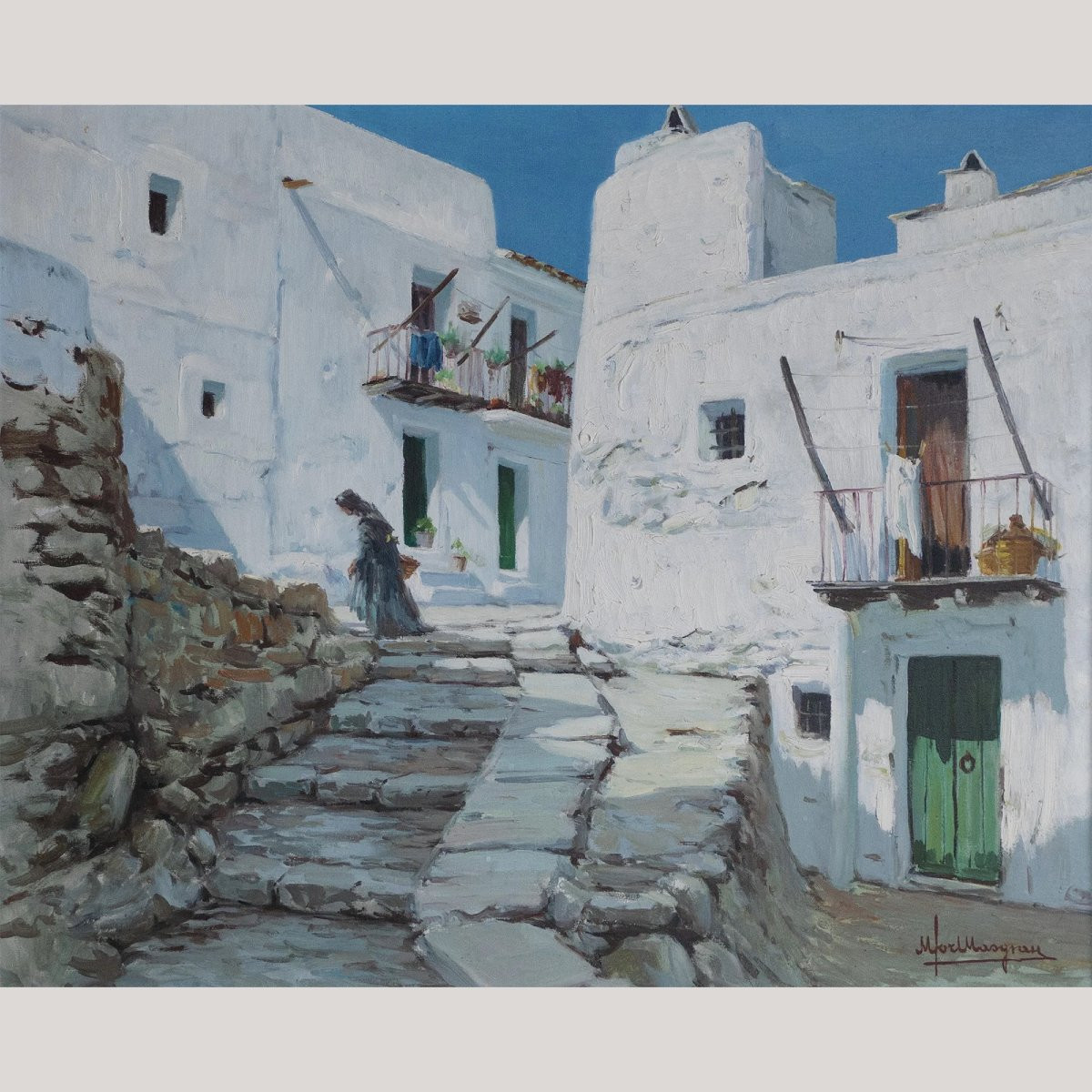Scènes De Village d'Ibiza – Paire De Peintures à l'Huile Originales De Miquel Tort Masgrau-photo-4