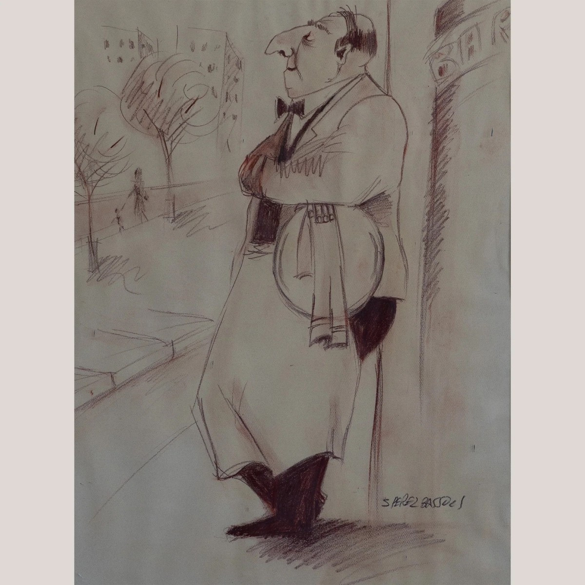 Le Serveur – Caricature – Dessin à l'Encre De Salvador Pérez Bassols