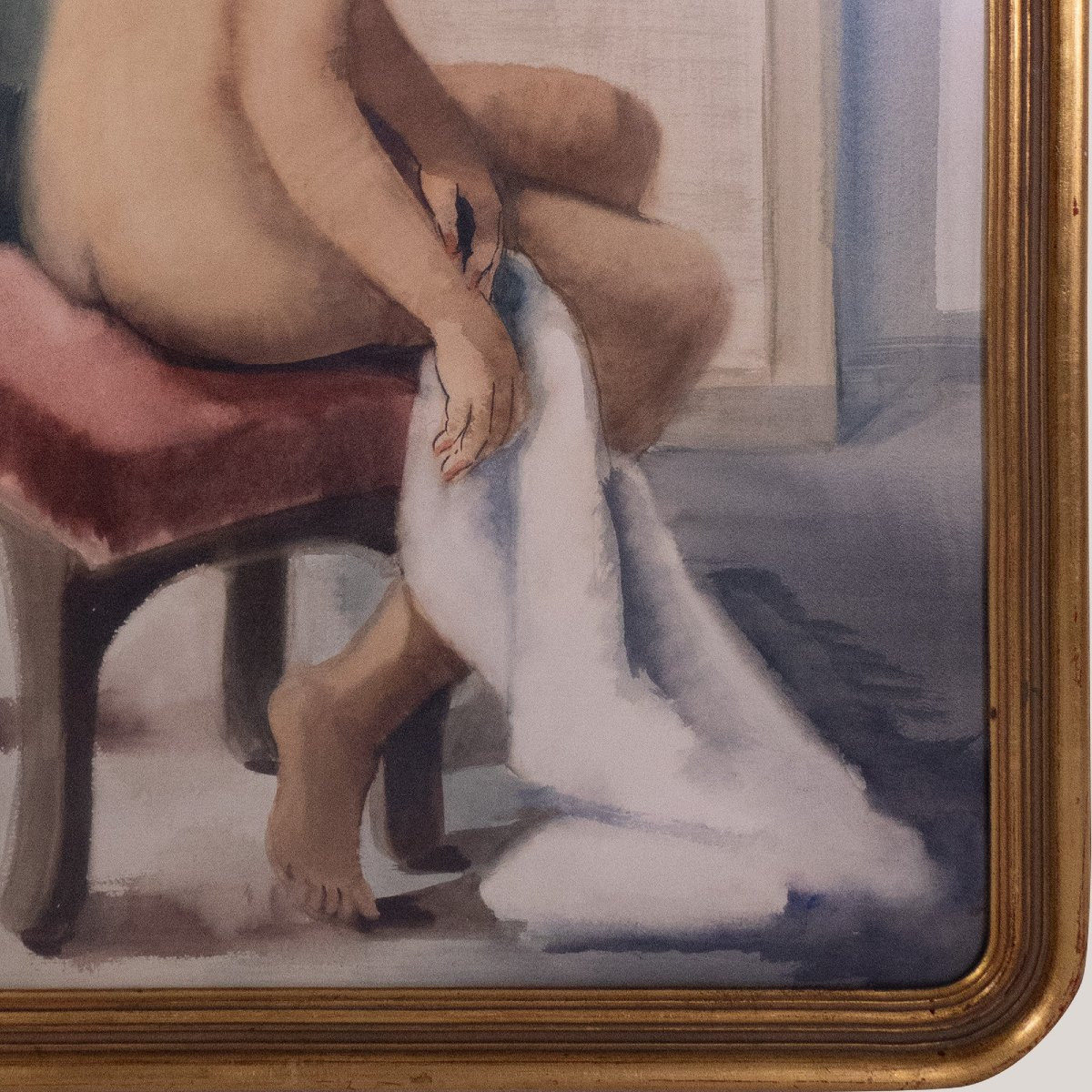 étude De Nu Assis – Pastel Sur Papier Par J. Torrabadell-photo-3