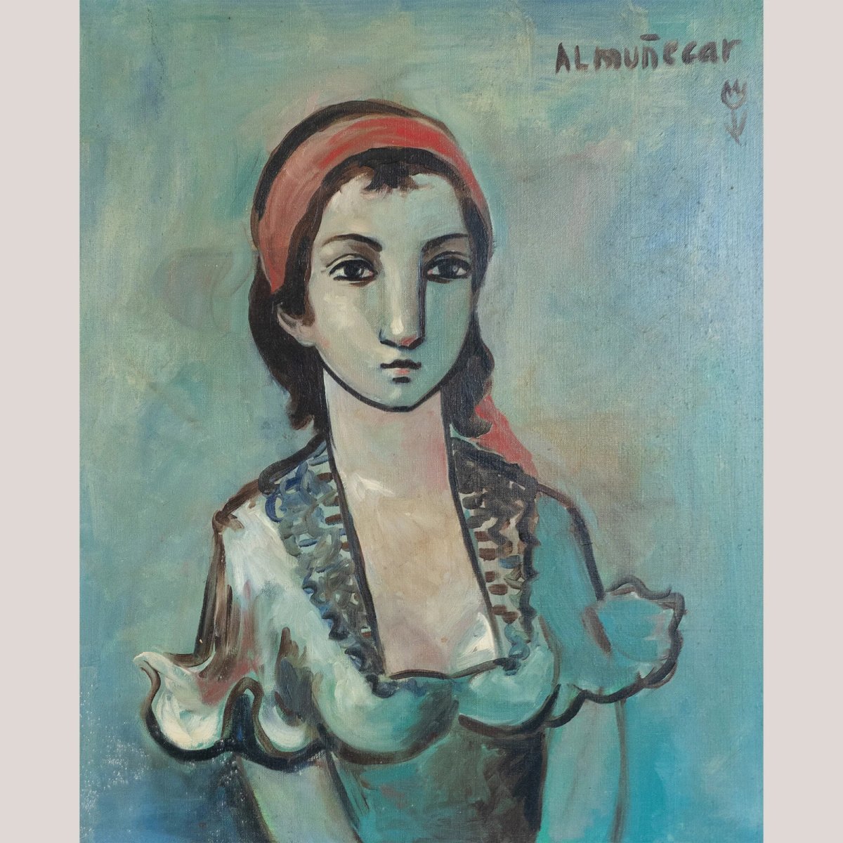 Ensemble De Quatre Portraits Du Milieu Du Siècle – Signé « Almuñecar », Huile Sur Toile-photo-1