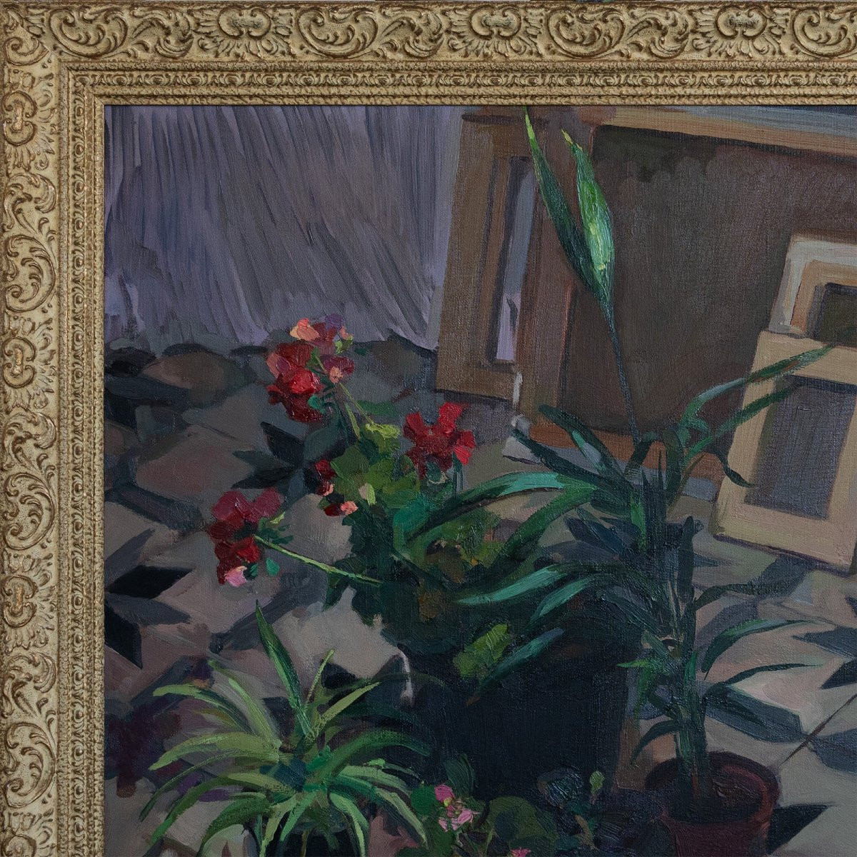 Interior Still Life With Plants – Oil On Canvas By Carmen Roger Especeta-photo-3
