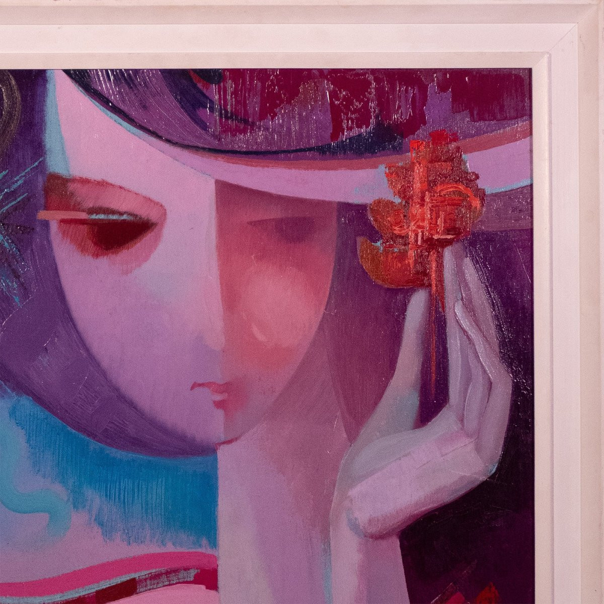 Mid-century Stylised Female Portraits – Pair Of Oil Paintings By Lleo-photo-4