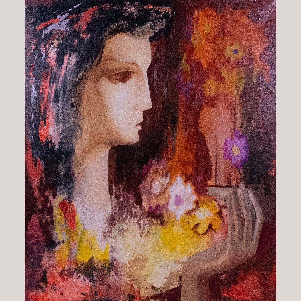 Mid-century Stylised Female Portraits – Pair Of Oil Paintings By Lleo-photo-4