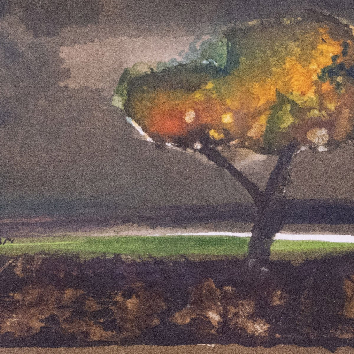 Paysage d'arbre solitaire - Aquarelle expressionniste catalane-photo-3