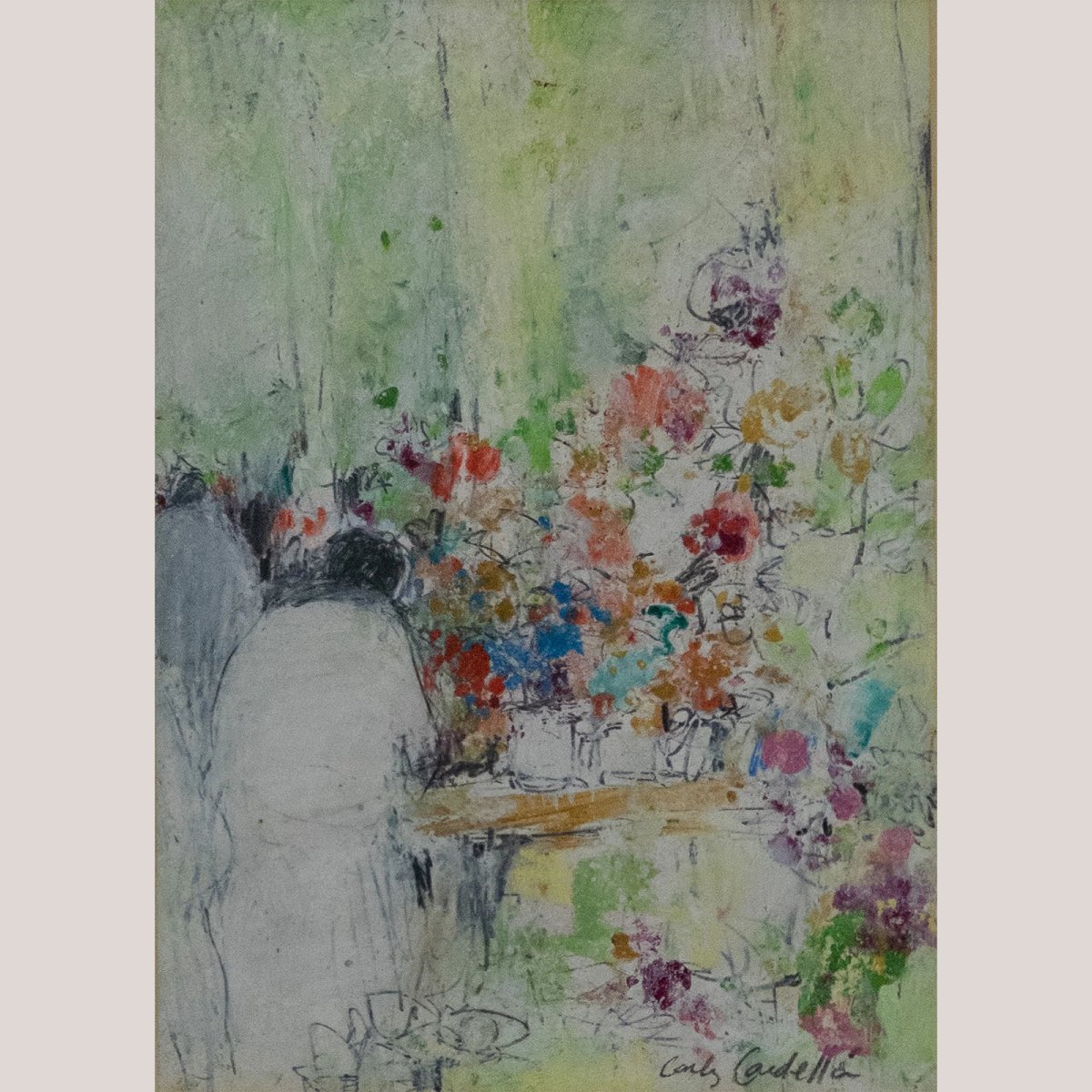 Scène de table florale et deux femmes – Paire de tableaux de Carlos Cardella-photo-2