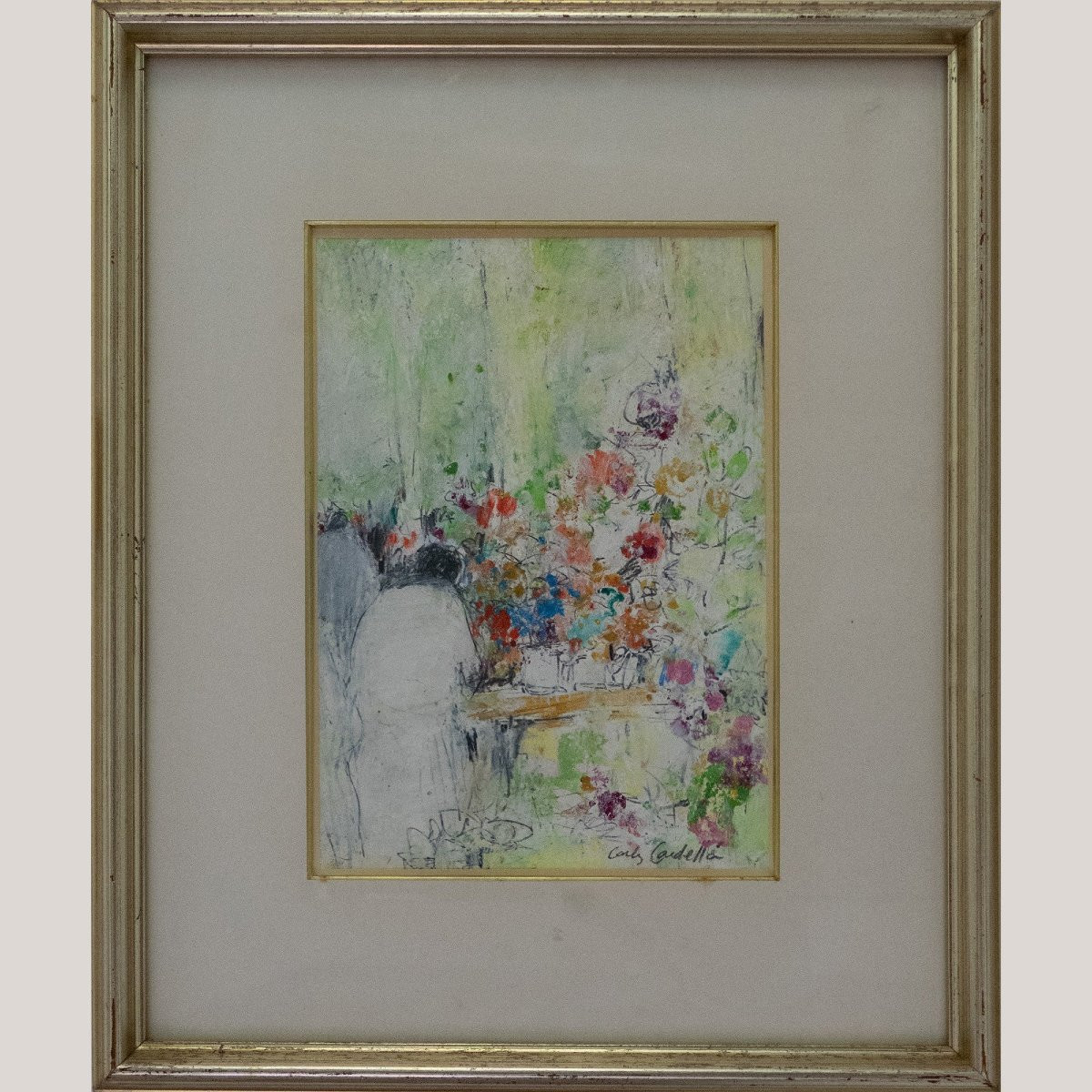 Scène de table florale et deux femmes – Paire de tableaux de Carlos Cardella-photo-3