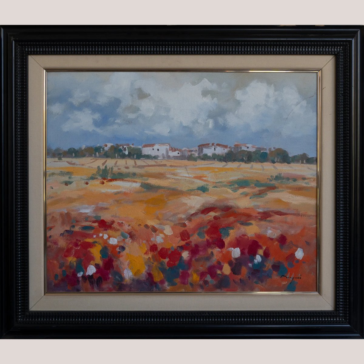 Wildflowers Landscape – Impressionist Oil Signed-photo-2