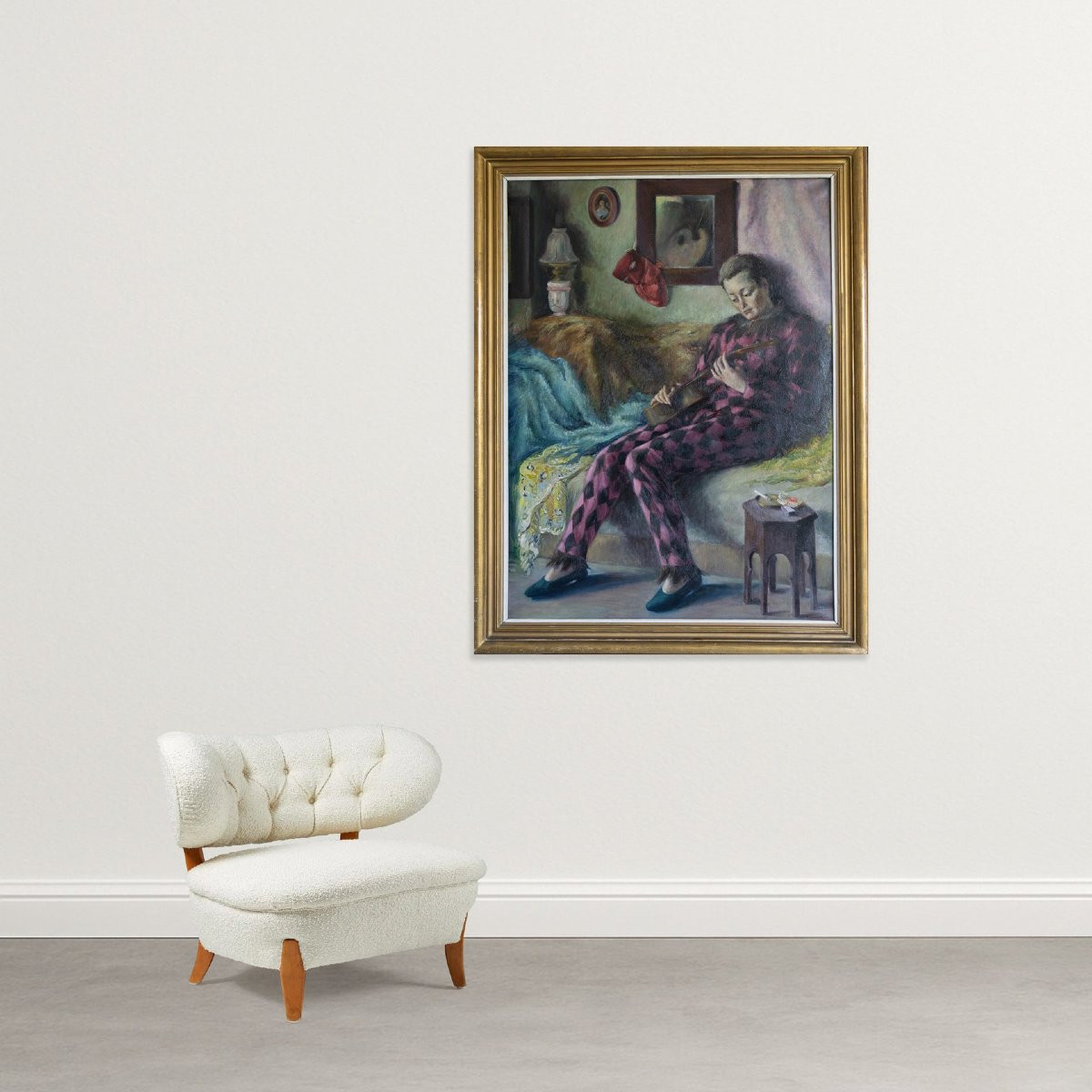Figure d'Arlequin avec guitare – Disciple de José Manuel Capuletti et des artistes symbolistes