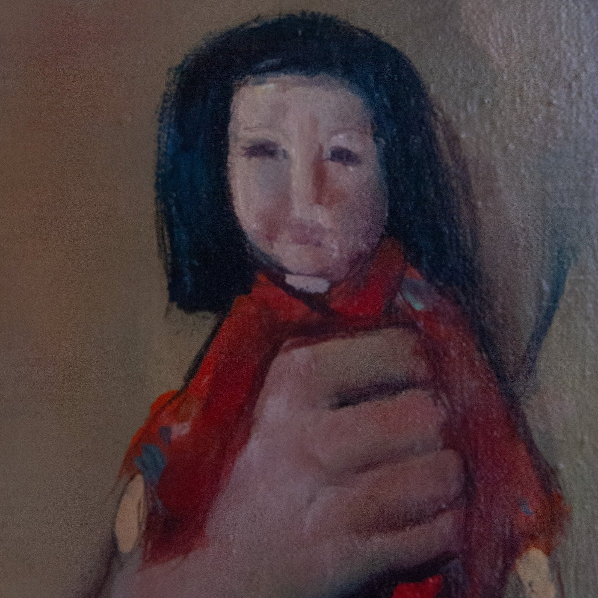 Nu assis avec poupée – Signé Calon ? – Huile sur toile originale-photo-4