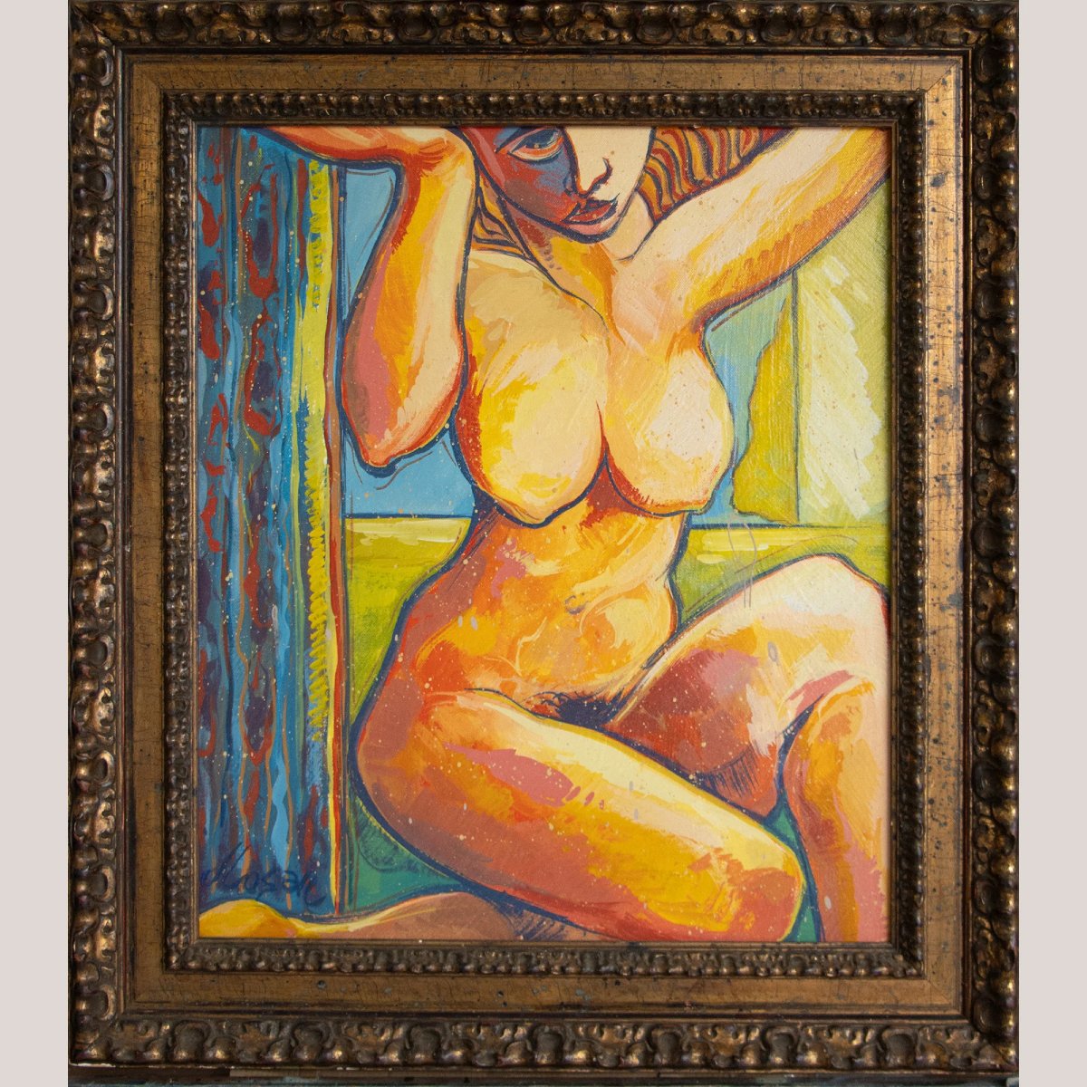 Nu féminin néo-expressionniste – Huile sur toile de Jesús López Sánchez-photo-2