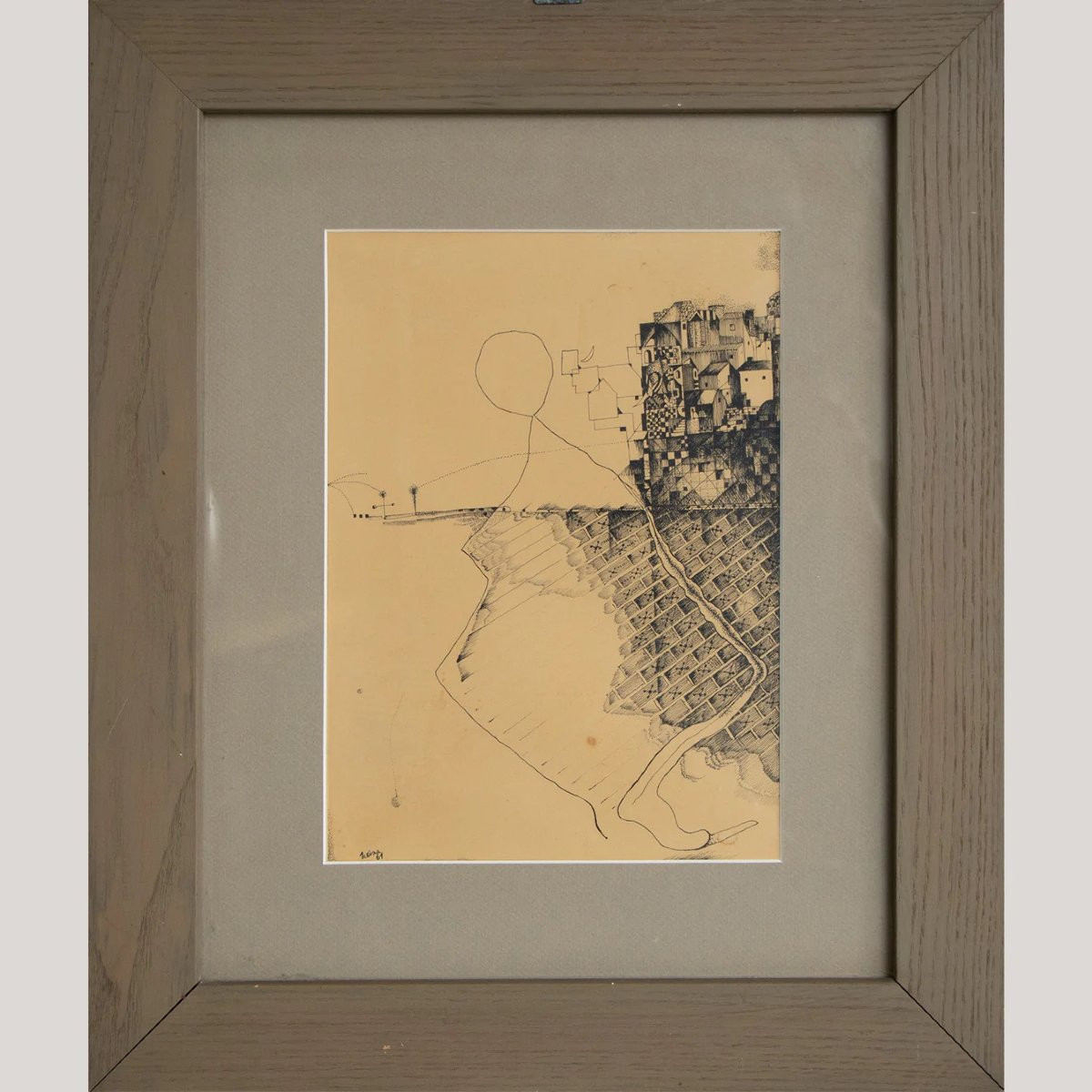 Composition architecturale surréaliste – Dessin original à la plume et à l'encre (1961)-photo-2