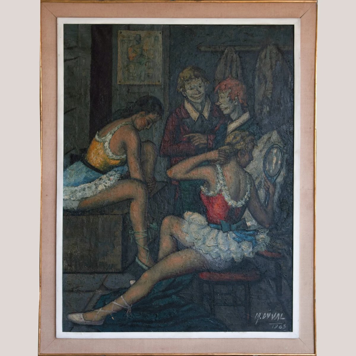 Backstage With Clowns And Dancers – Large Original Oil Study By M. Duval-photo-2