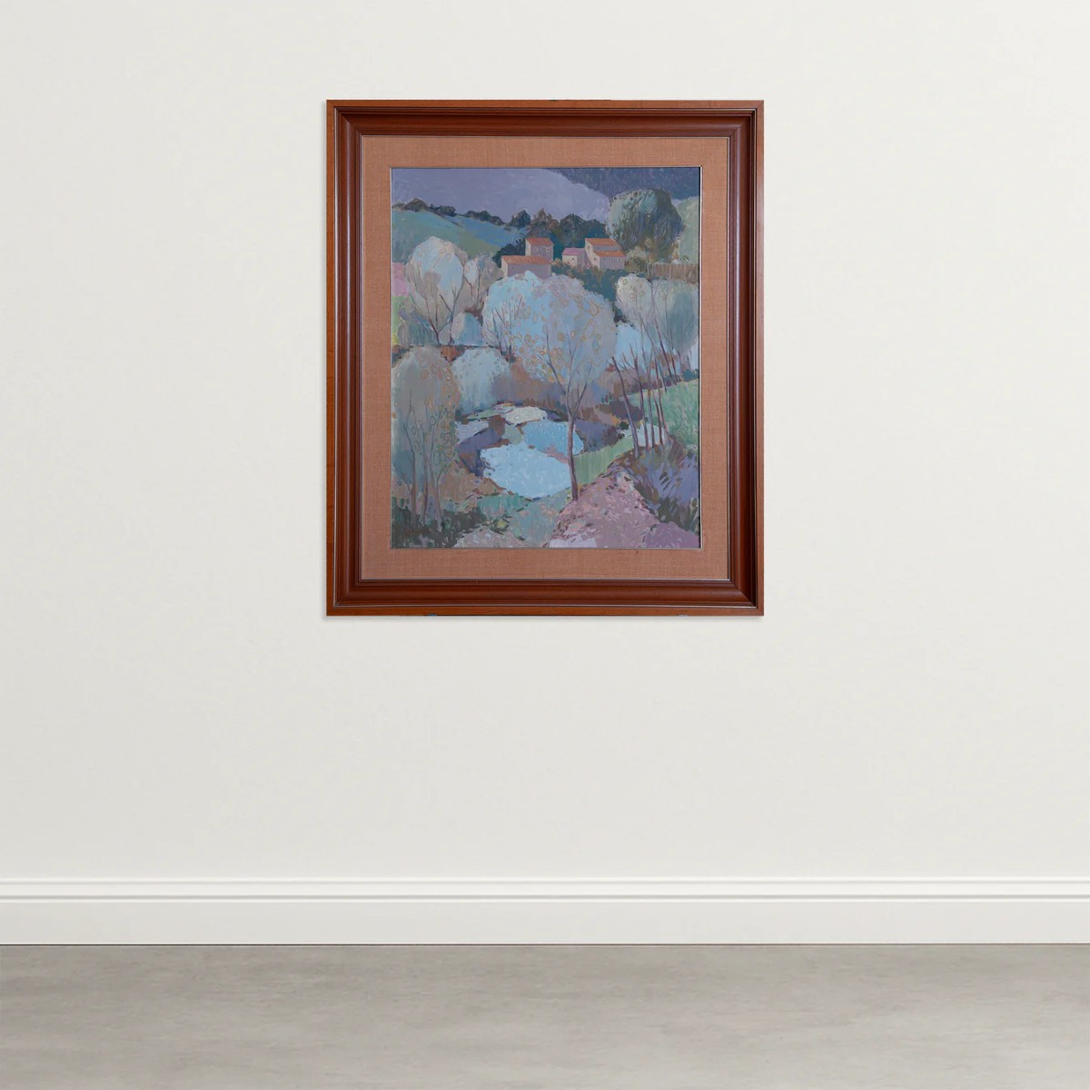 Large Pastel Modernist Village Landscape – Garcia Pitarch - Oil On Canvas-photo-2