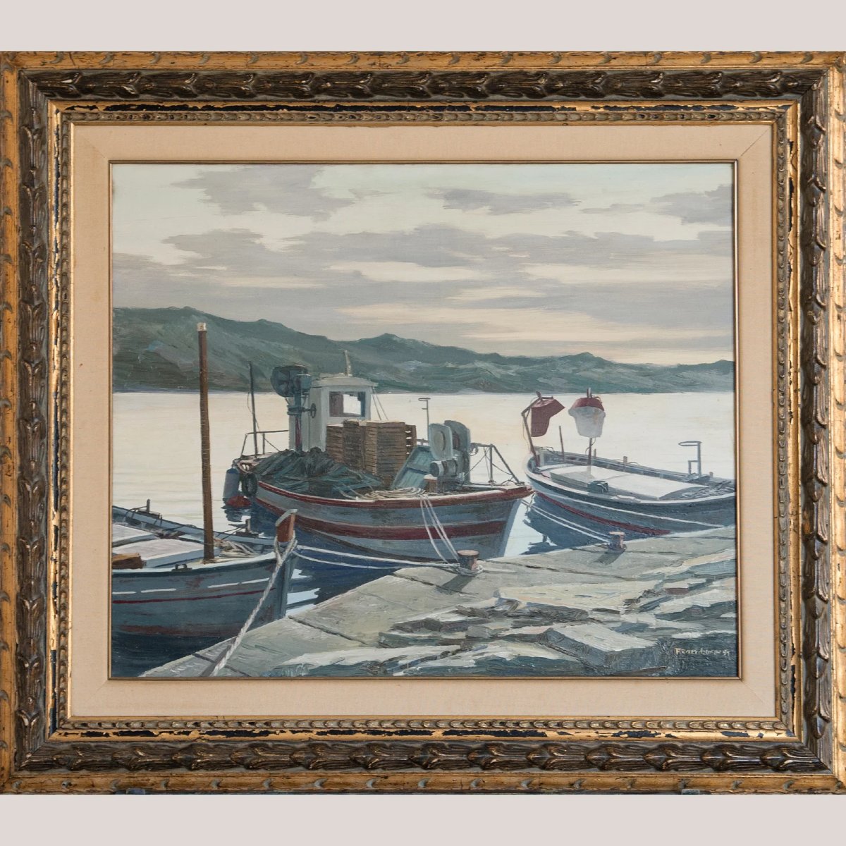 Bateaux de pêche méditerranéens – Signé – Artiste actuellement non identifié-photo-2