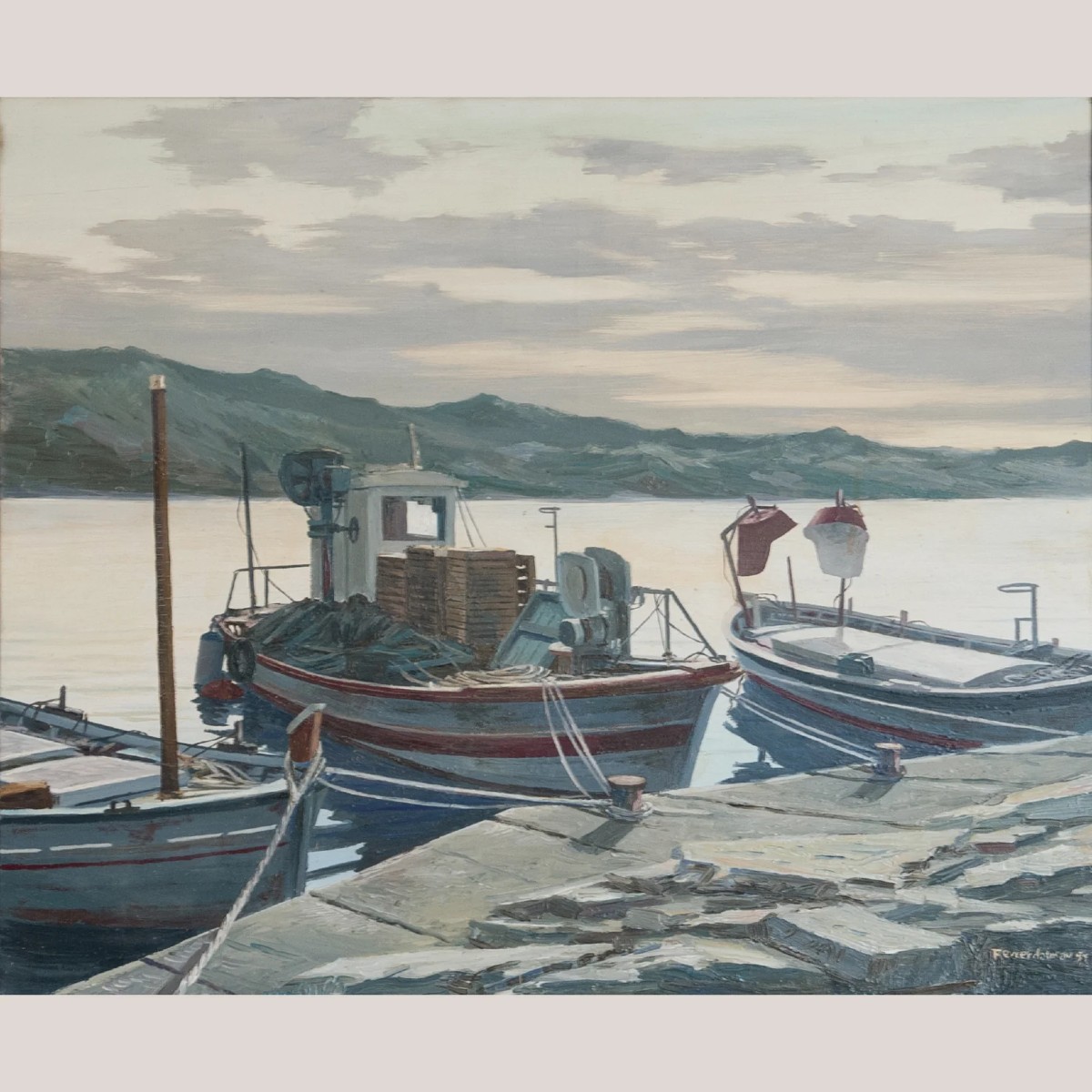 Bateaux de pêche méditerranéens – Signé – Artiste actuellement non identifié
