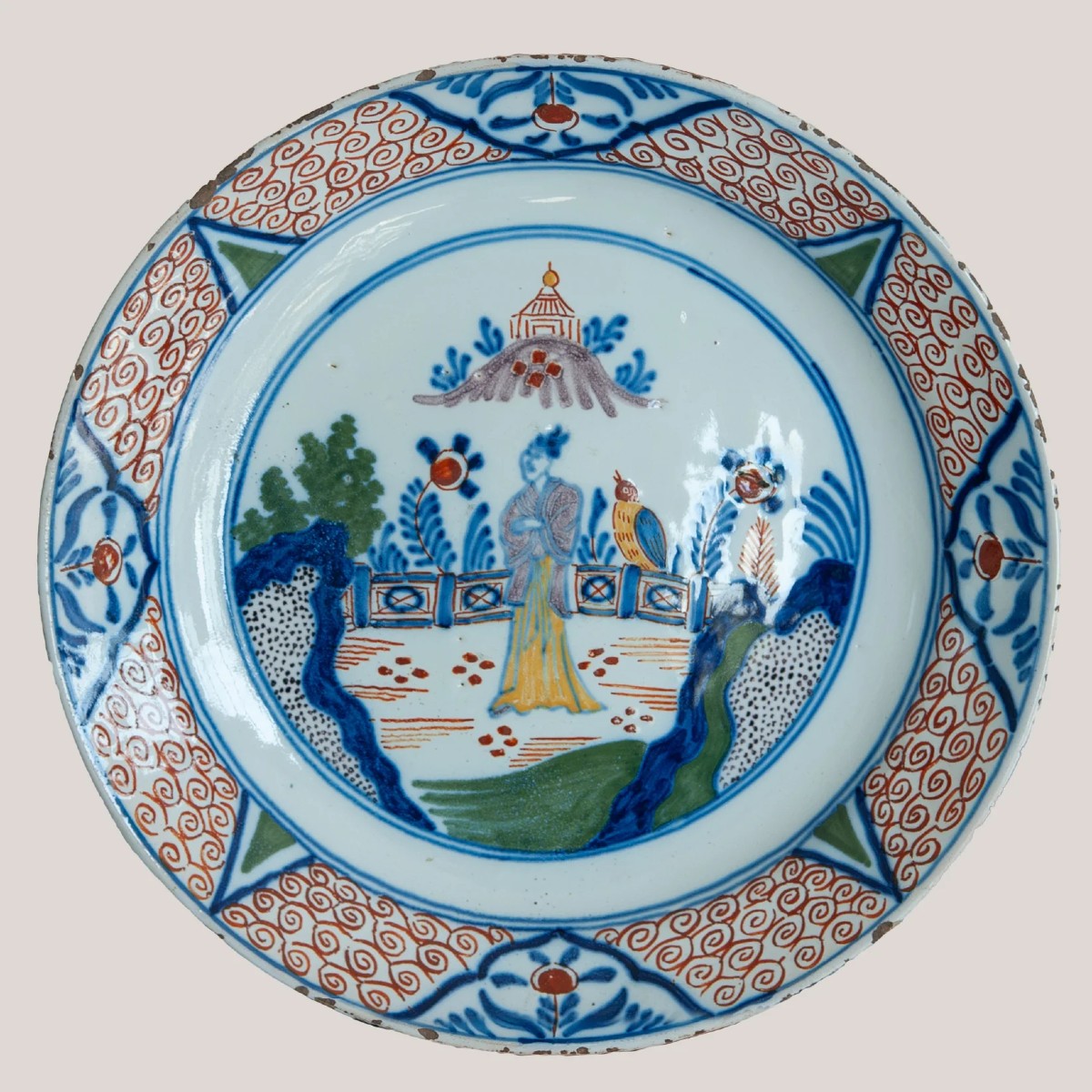 Assiette à décor de jardin chinoiserie – Delft hollandais, vers 1740