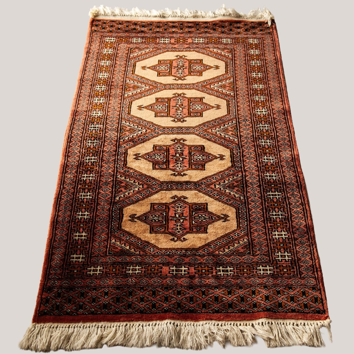 Turkmen Hand-knotted Wool Rug – Traditional Geometric Design - Vintage-photo-2