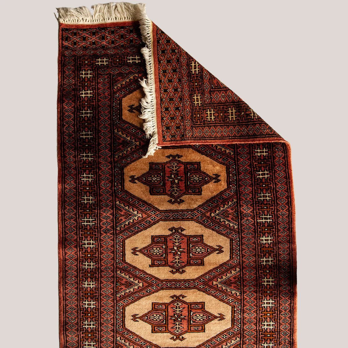 Turkmen Hand-knotted Wool Rug – Traditional Geometric Design - Vintage-photo-1