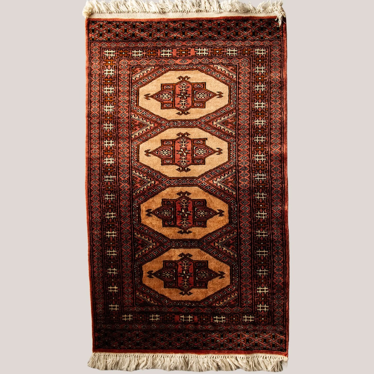 Turkmen Hand-knotted Wool Rug – Traditional Geometric Design - Vintage