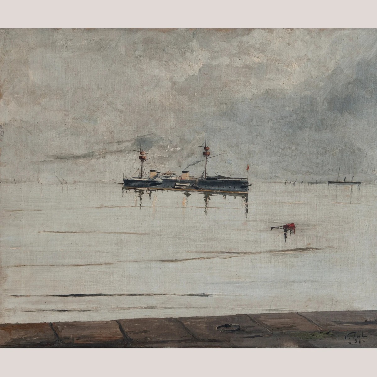 Spanish Steam Warship Pelayo – Signed And Dated - Oil On Canvas