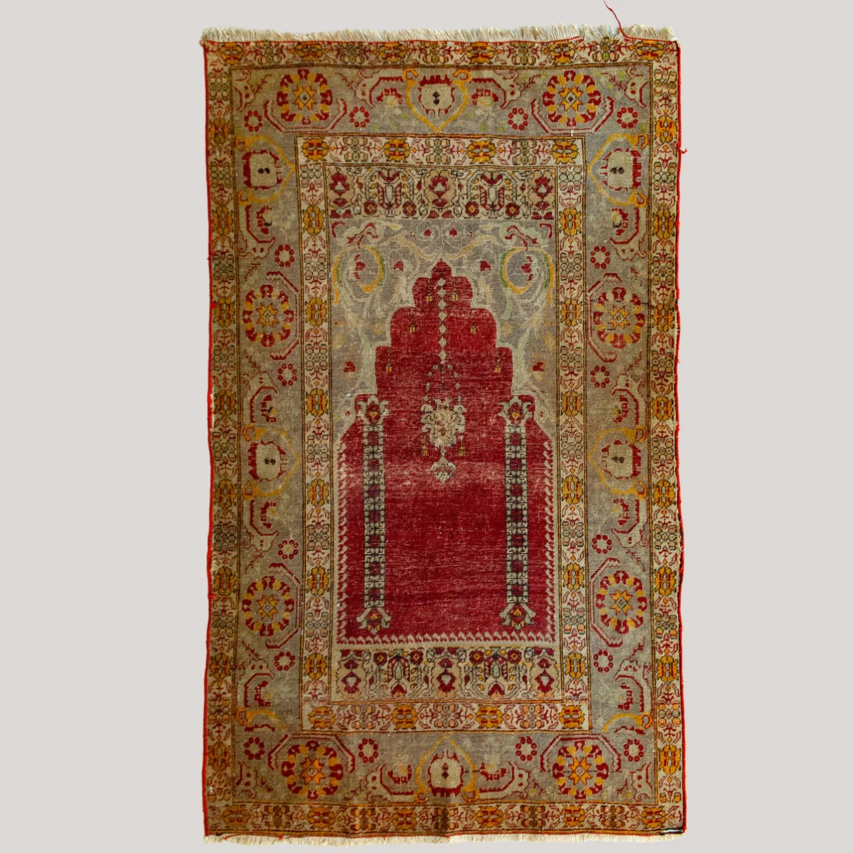 Tapis turc noué à la main à motif de prière – Vintage