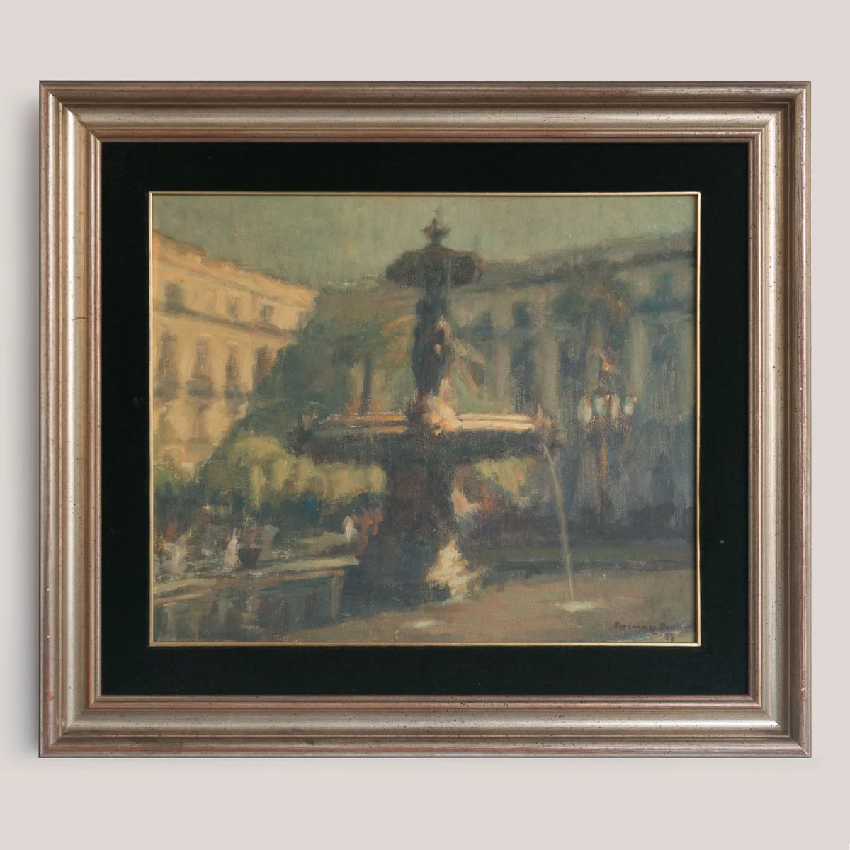 Plaça Reial (royal Square) Barcelona - Impressionist Oil On Canvas - Signed-photo-2