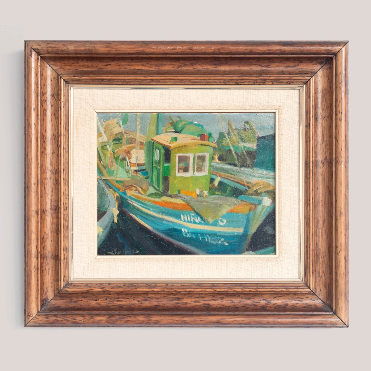 Two Post Impressionist Oil Paintings - Fisherman And Fishing Boats-photo-4