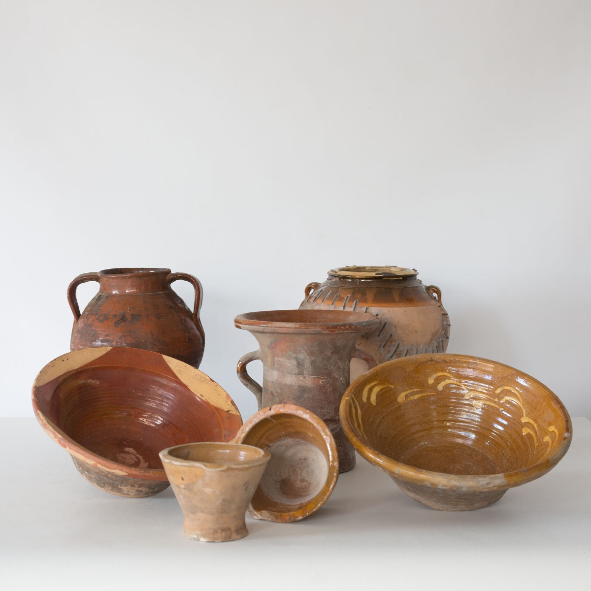 Seven Antique Rustic Terracotta Storage Pots - 19th Century