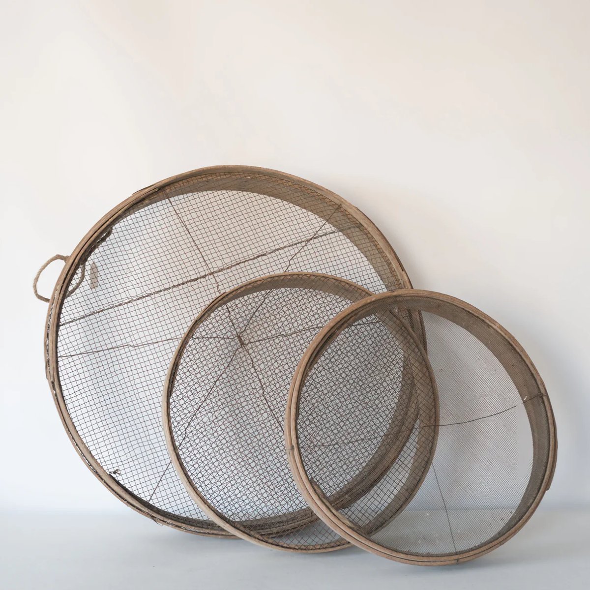 Set Of Three Rustic Wooden Grain Sieves-photo-2