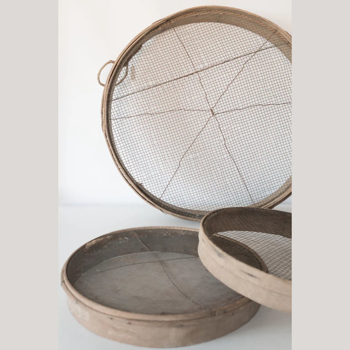 Set Of Three Rustic Wooden Grain Sieves-photo-3