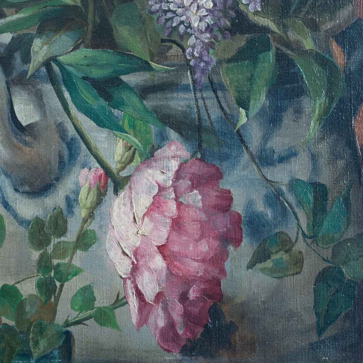 Floral Still Life In Vase - Signed And Dated - Oil On Canvas-photo-3