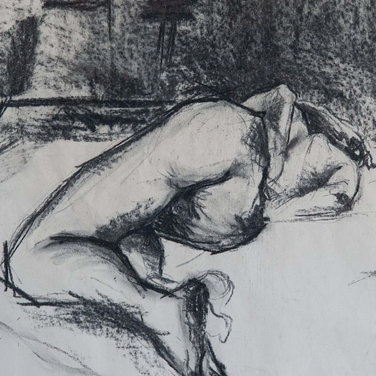 Reclining Nude Figure Charcoal Drawing-photo-3