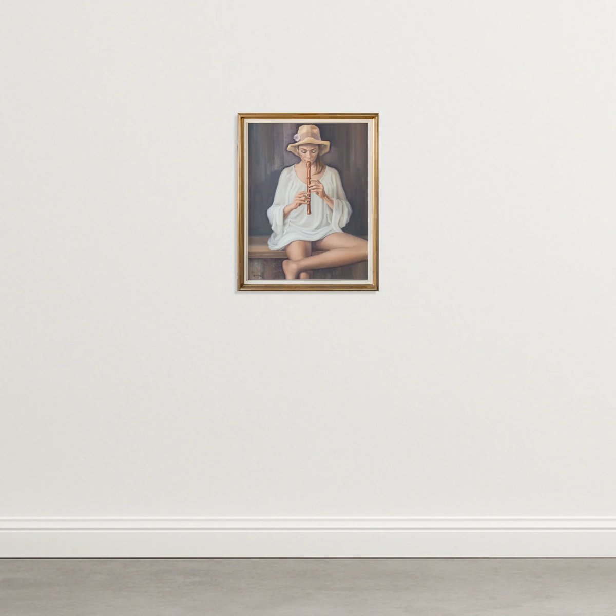 Girl Playing Recorder –signed Oil On Canvas-photo-2