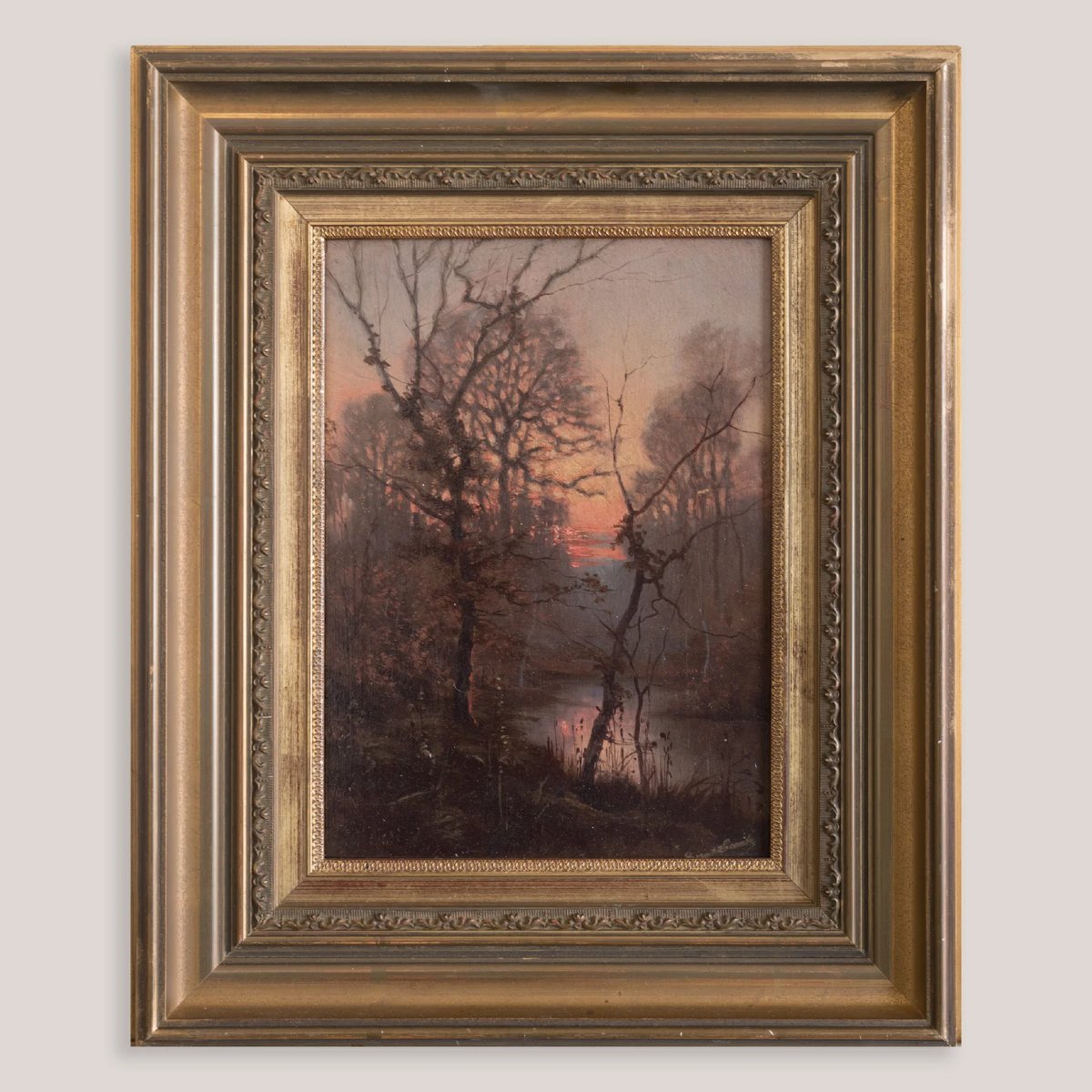 Wooded River Landscape At Sunset - Signed-photo-2