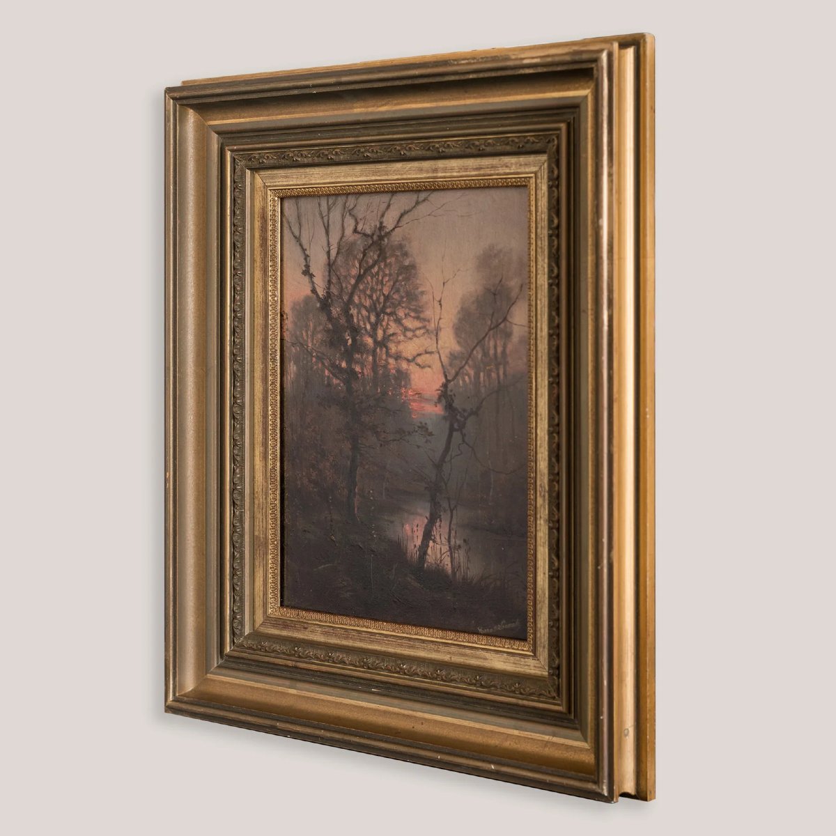 Wooded River Landscape At Sunset - Signed-photo-3