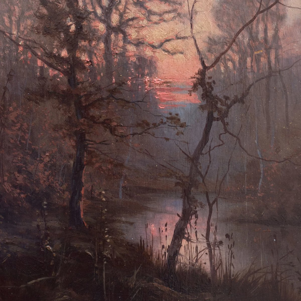 Wooded River Landscape At Sunset - Signed-photo-4