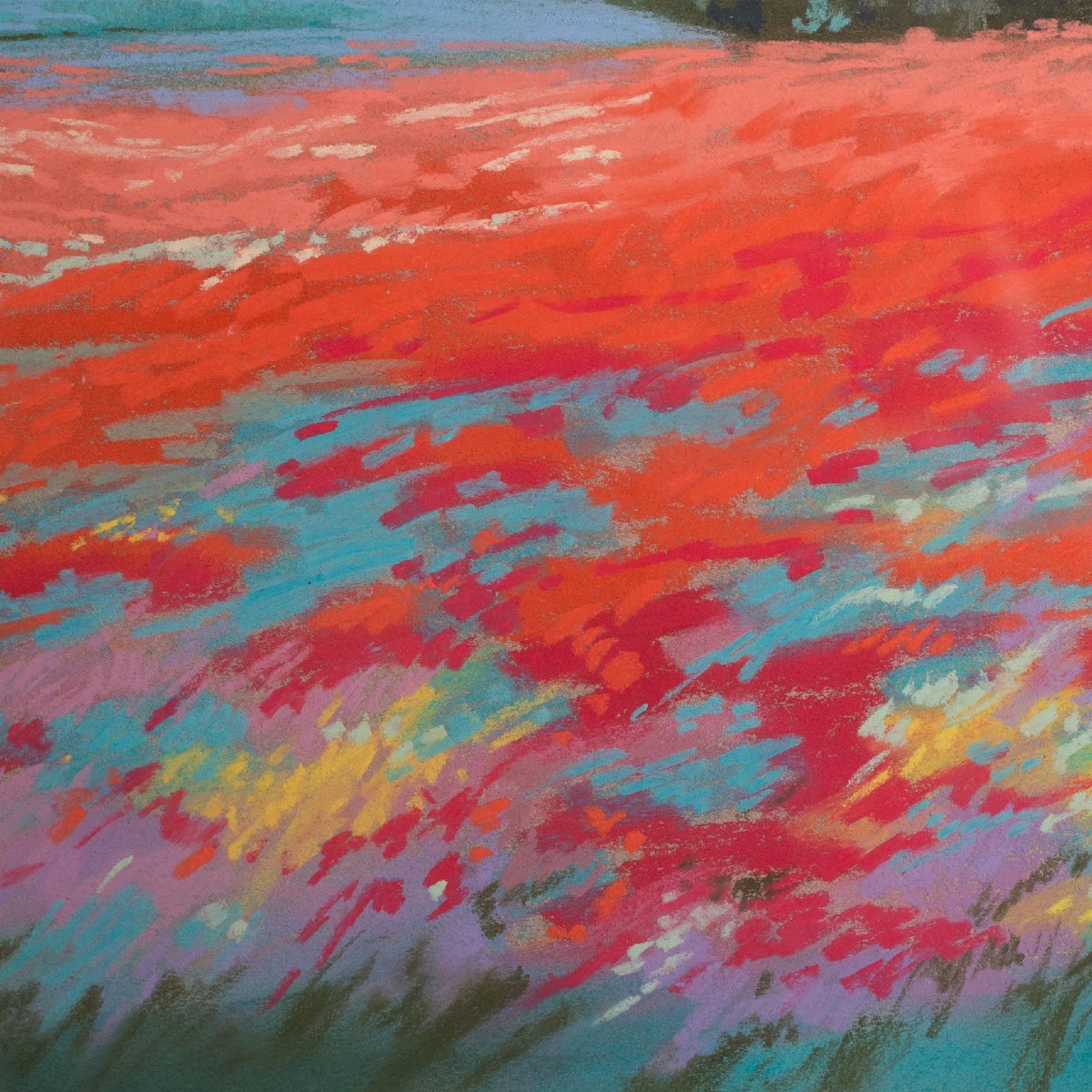 Sunset Over Poppy Fields Landscape Pastel-photo-2