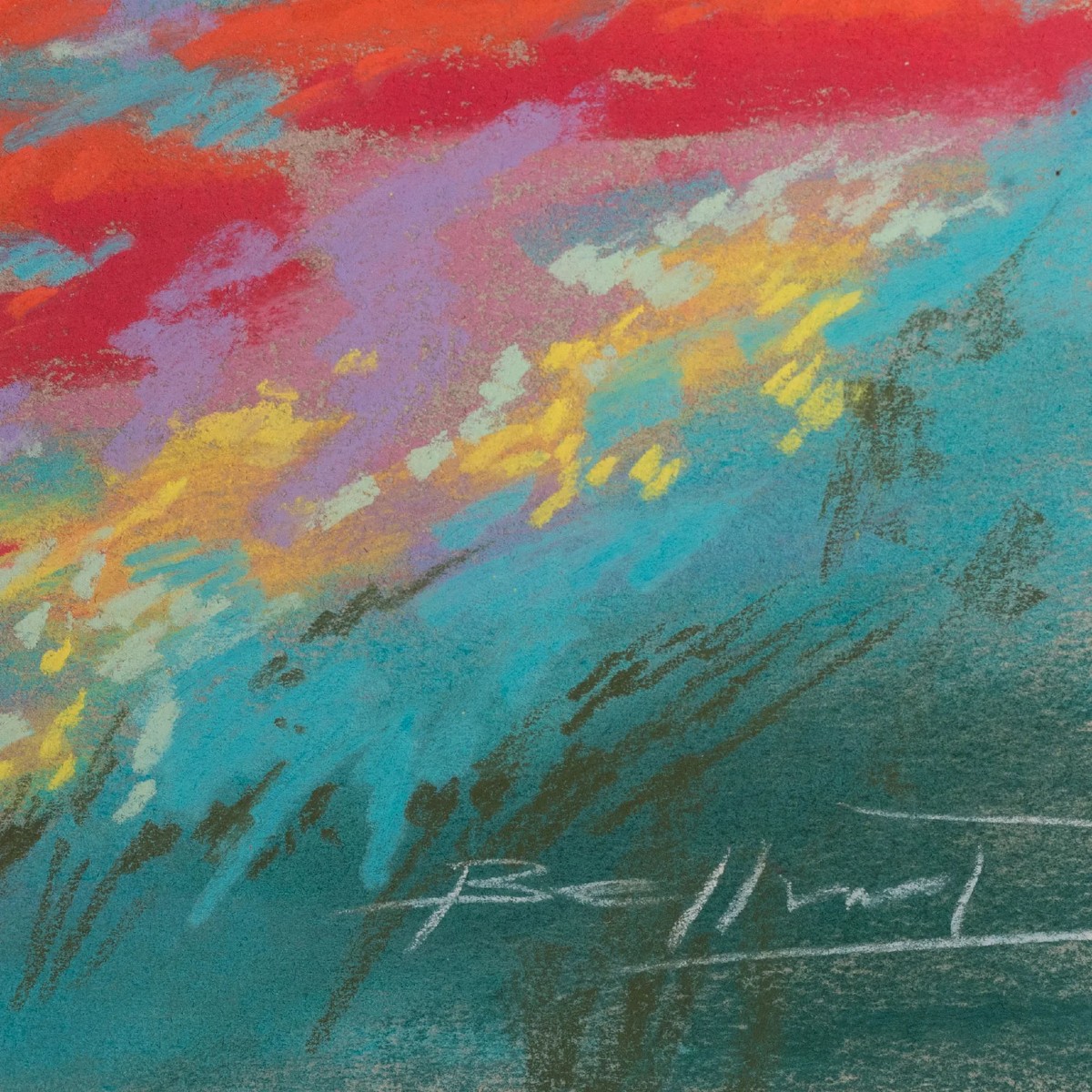 Sunset Over Poppy Fields Landscape Pastel-photo-3