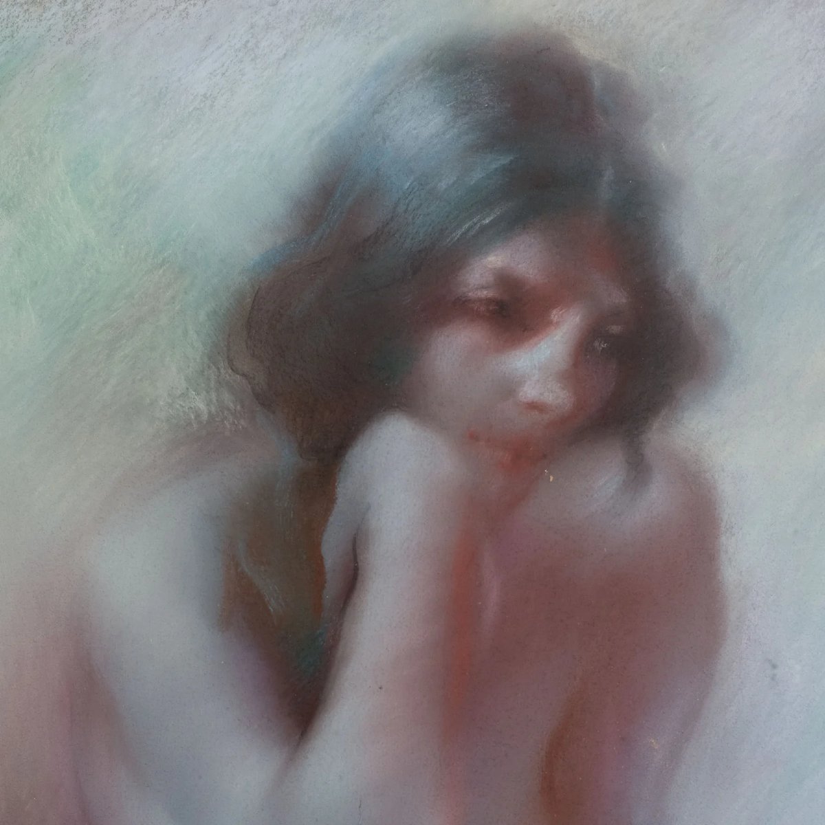 Étude au pastel d'un nu féminin assis - Signée-photo-4