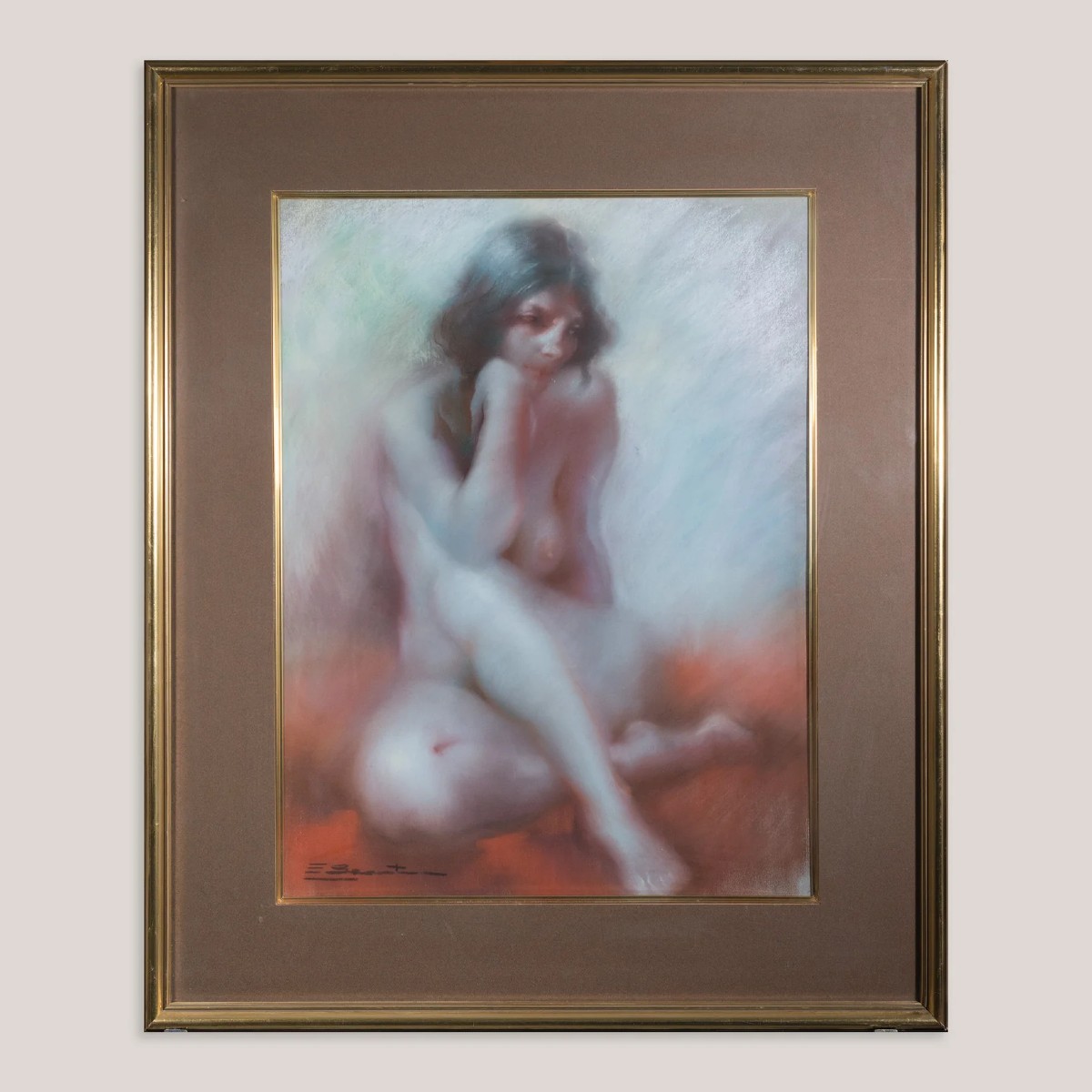 Seated Female Nude Pastel Study - Signed-photo-3