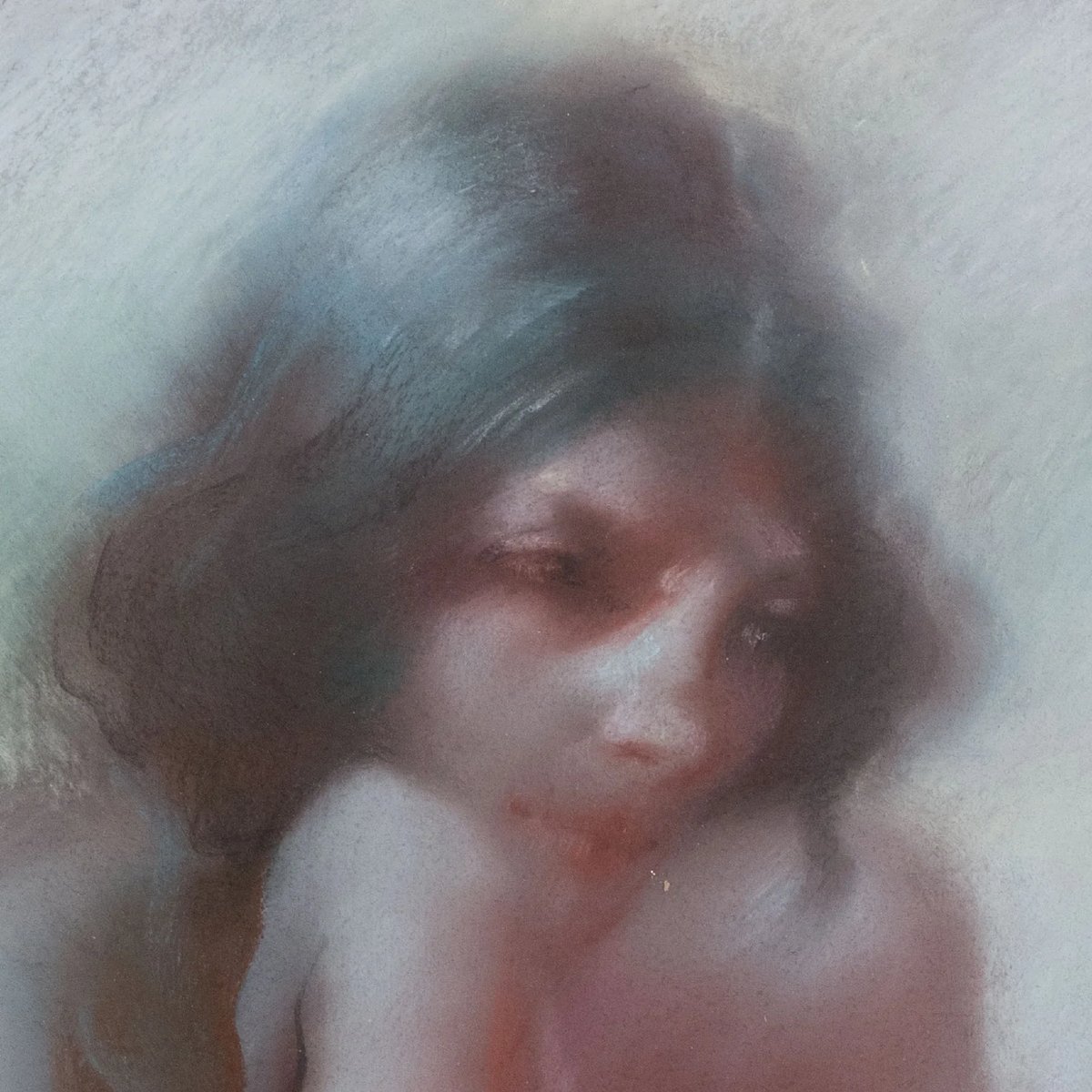 Étude au pastel d'un nu féminin assis - Signée-photo-1