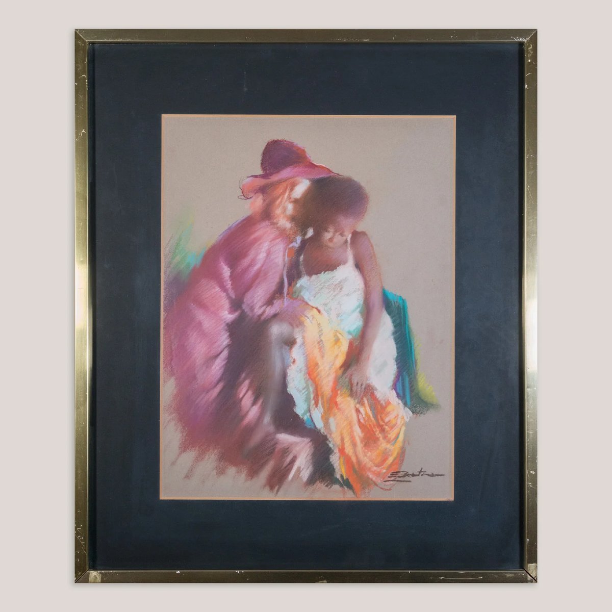 Lady And Child Vintage Pastel Study - Signed-photo-2