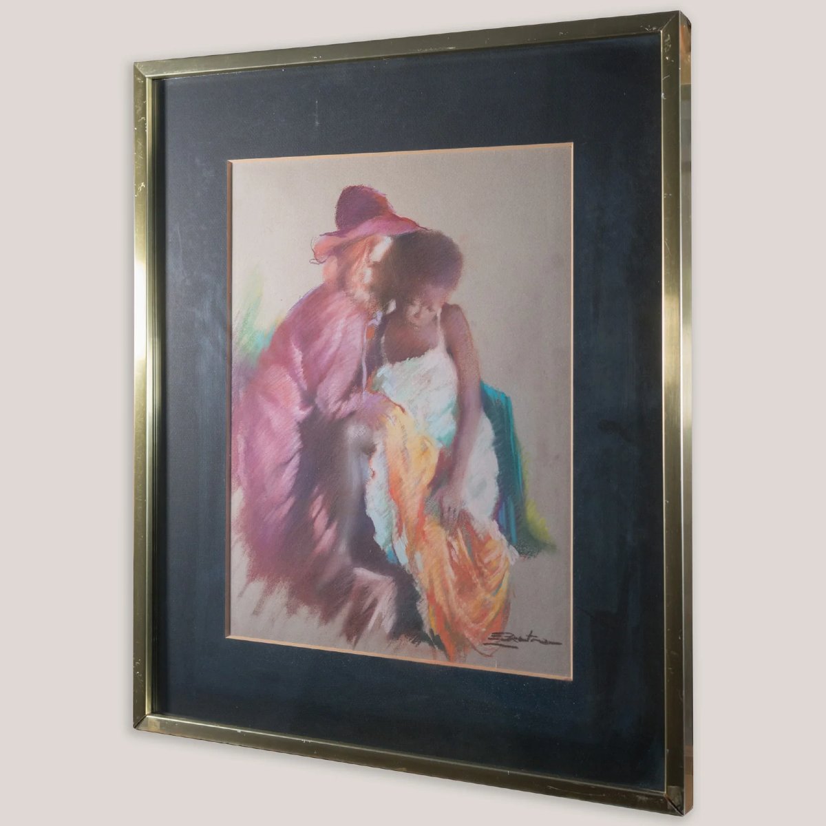Lady And Child Vintage Pastel Study - Signed-photo-3