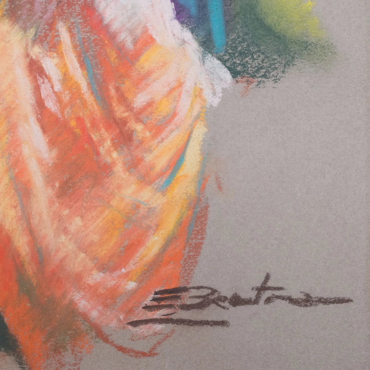 Lady And Child Vintage Pastel Study - Signed-photo-2