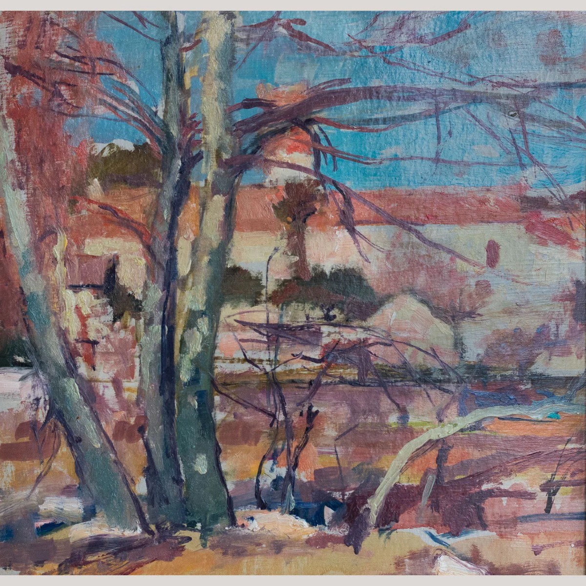 Landscape Study Inscribed On Reverse “santiga” – Oil And Mixed Media Painting