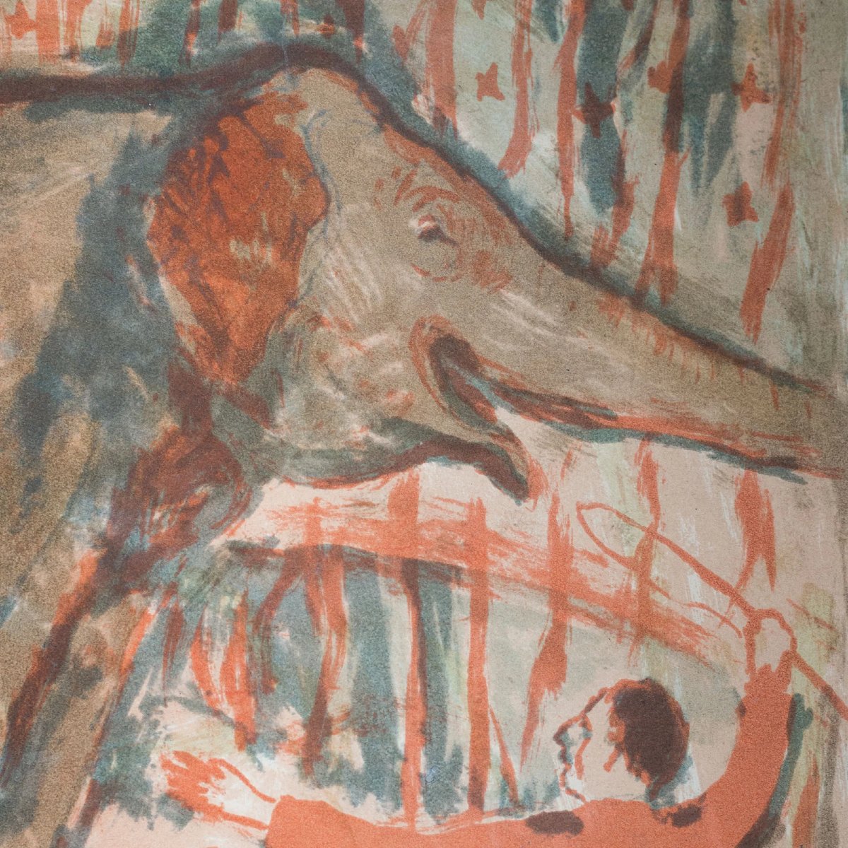 Lithographie d'éléphants de cirque – Artiste inconnu-photo-4