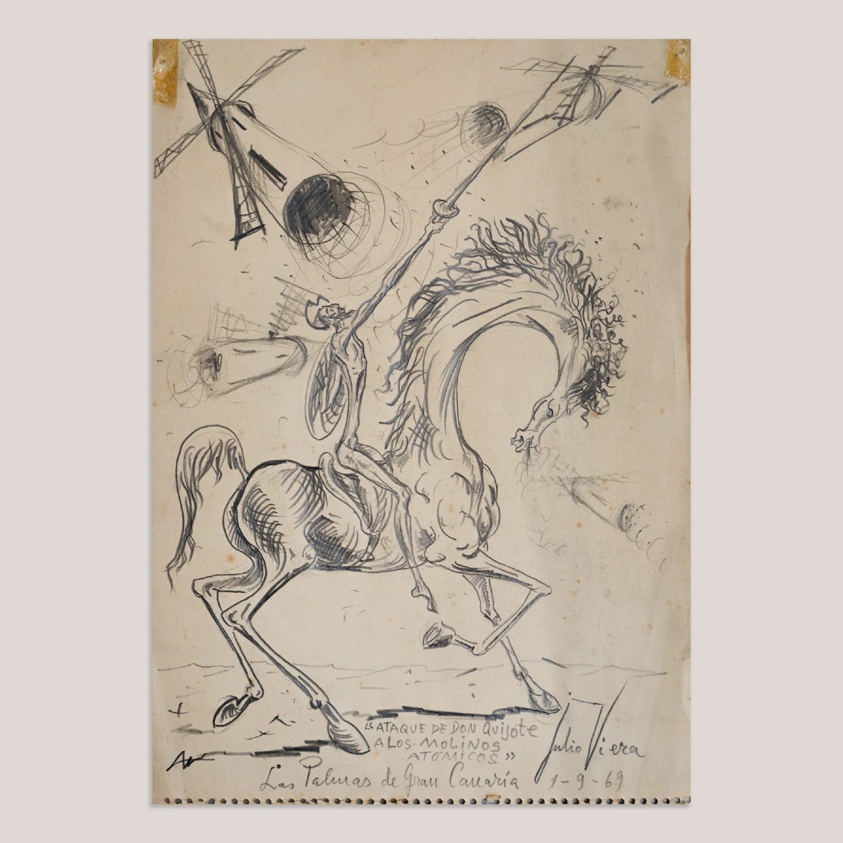 Dessin de la scène d'attaque de Don Quichotte par Julio Vieira-photo-2