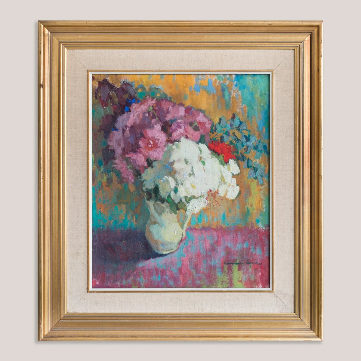 Floral Still Life Colourist Oil Painting – Signed (artist Unidentified)-photo-2