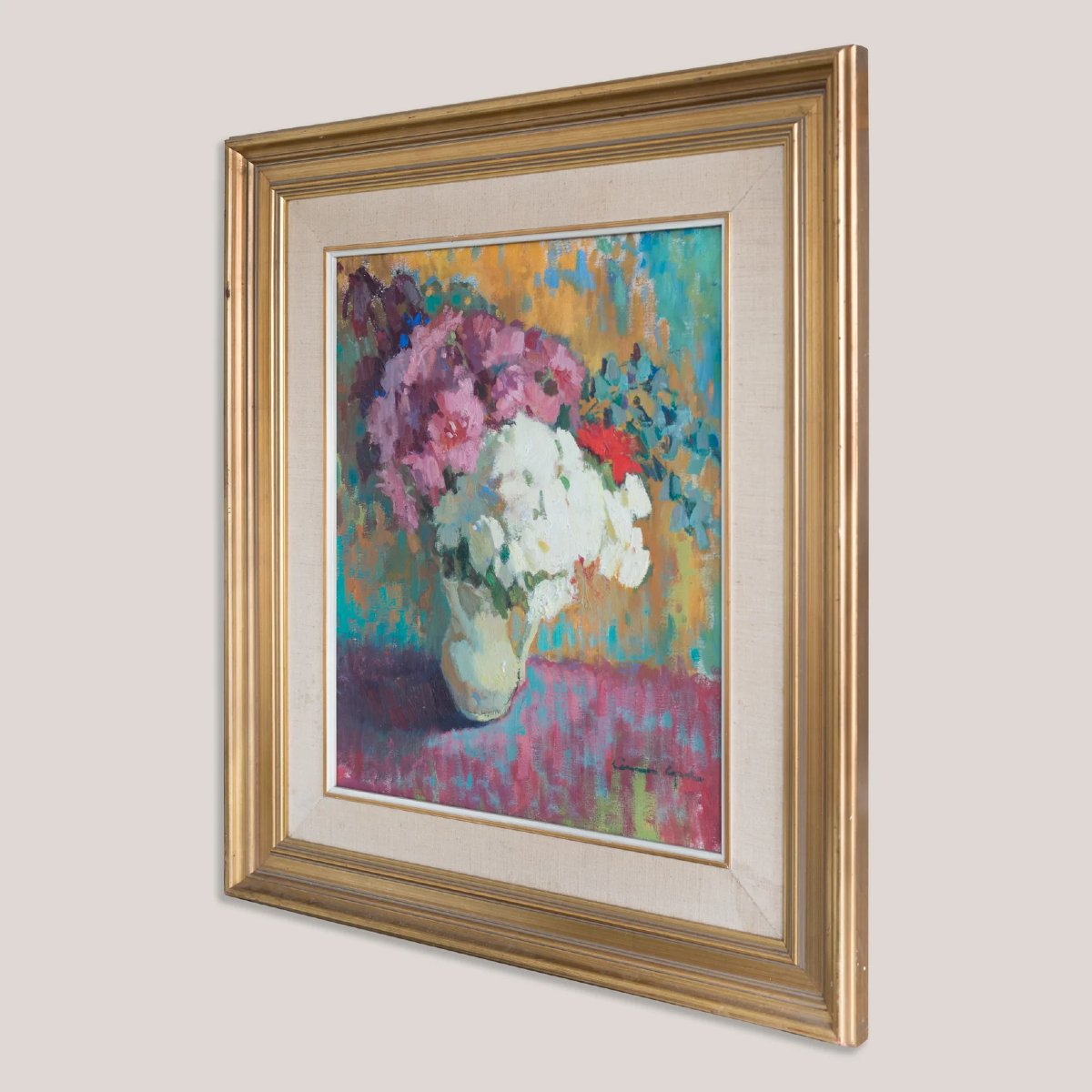 Floral Still Life Colourist Oil Painting – Signed (artist Unidentified)-photo-3